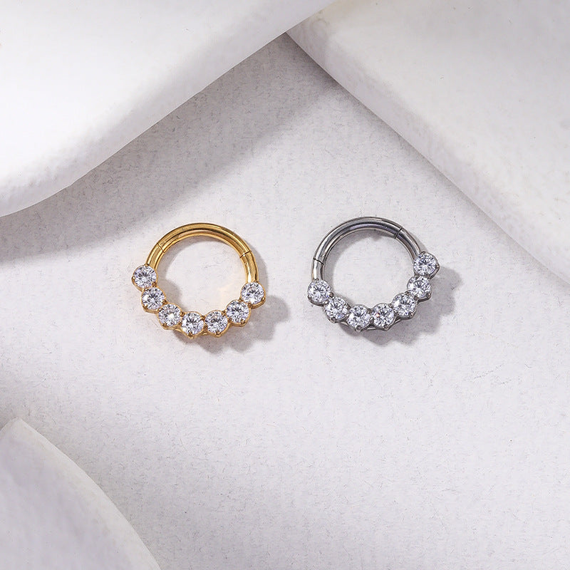 G23/F136 Titanium Zircon Piercing Hoop | 16G x 8mm, Hypoallergenic Closed Hoop for Nose & Ear Cartilage