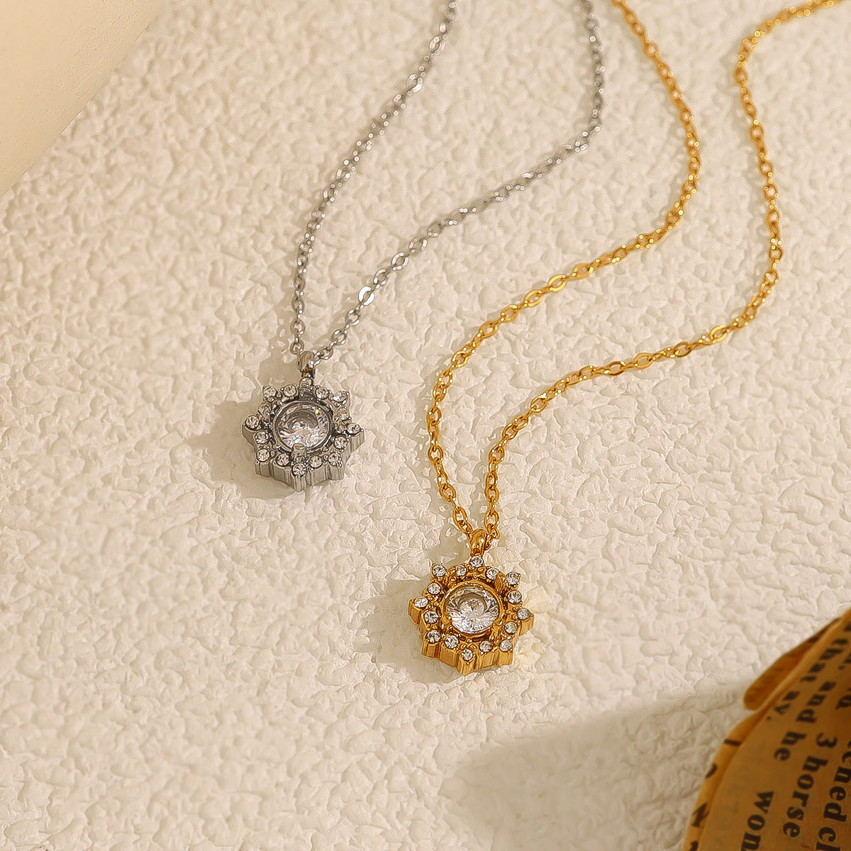 18K Gold Plated Titanium Steel Flower Crystal Pendant Necklace - Simple Fashion Jewelry