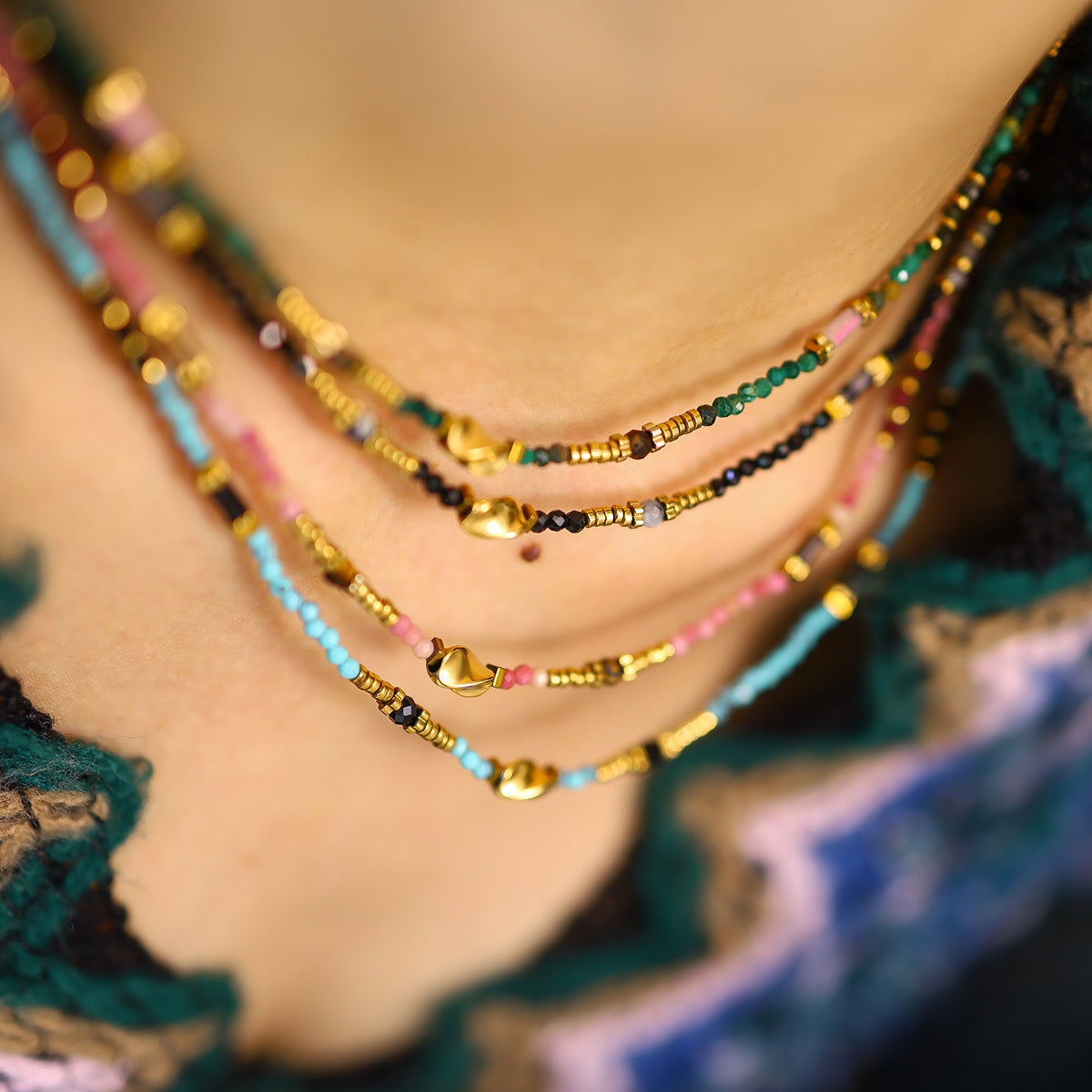 18K Gold Plated Titanium Steel Colored Bead Dopamine Necklace | Stylish Fashion Jewelry