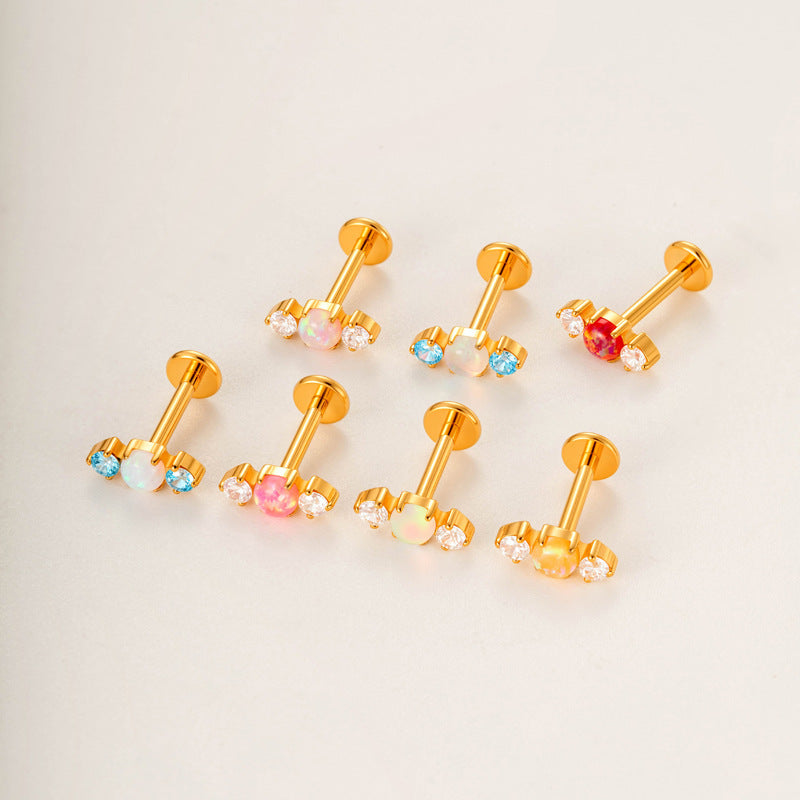 G23/F136 Titanium Opal Flat Back Labret Stud | Colorful Opal Piercing Jewelry for Lip & Ear