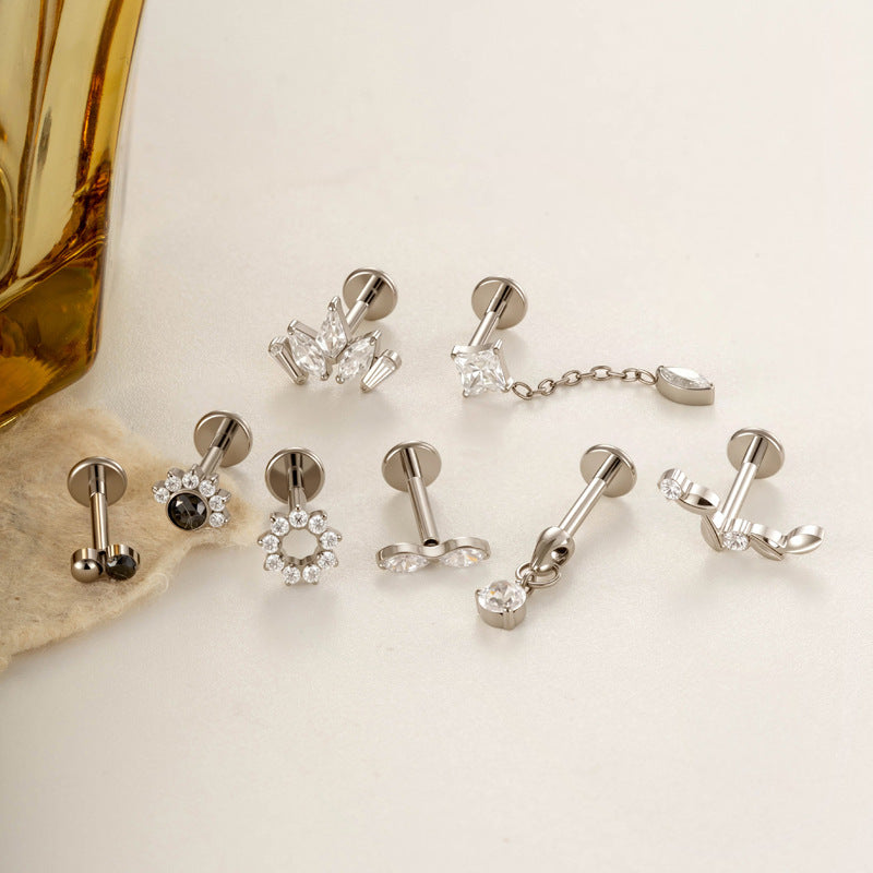 G23/F136 Titanium CZ Labret Studs | Internally Threaded Flat Back Lip & Cartilage Piercing Jewelry