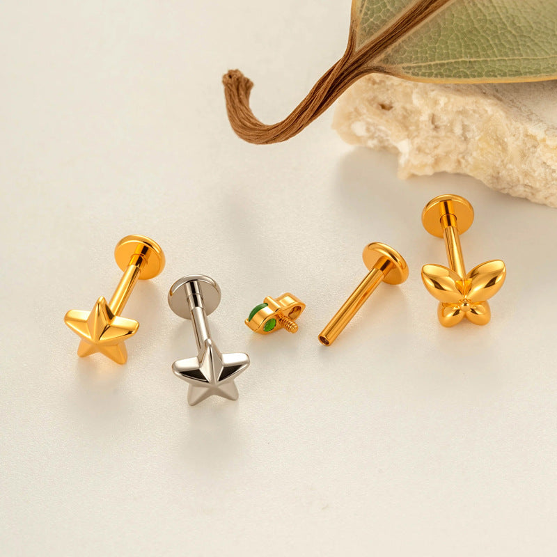 G23/F136 Titanium Zircon Star & Geometric Lip & Cartilage Piercing | Stylish & Hypoallergenic Jewelry