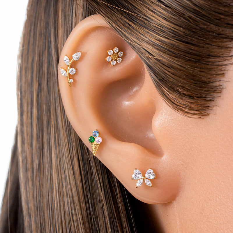 F136 Titanium Internally Threaded CZ Cartilage Stud Earrings – Flat Back Piercing Jewelry