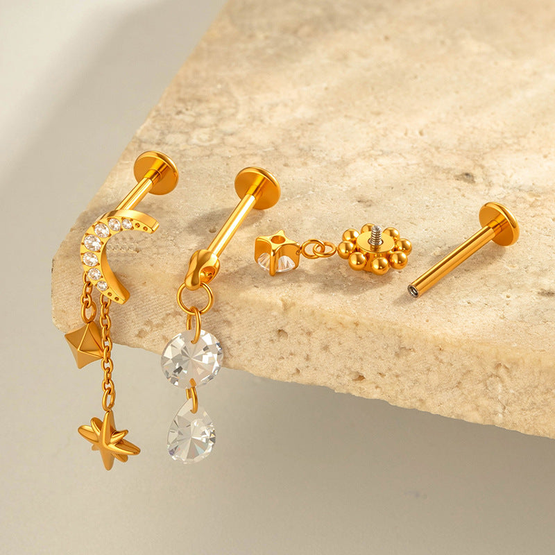 F136 Titanium Internally Threaded Flower CZ Cartilage Stud – Hypoallergenic Piercing Jewelry