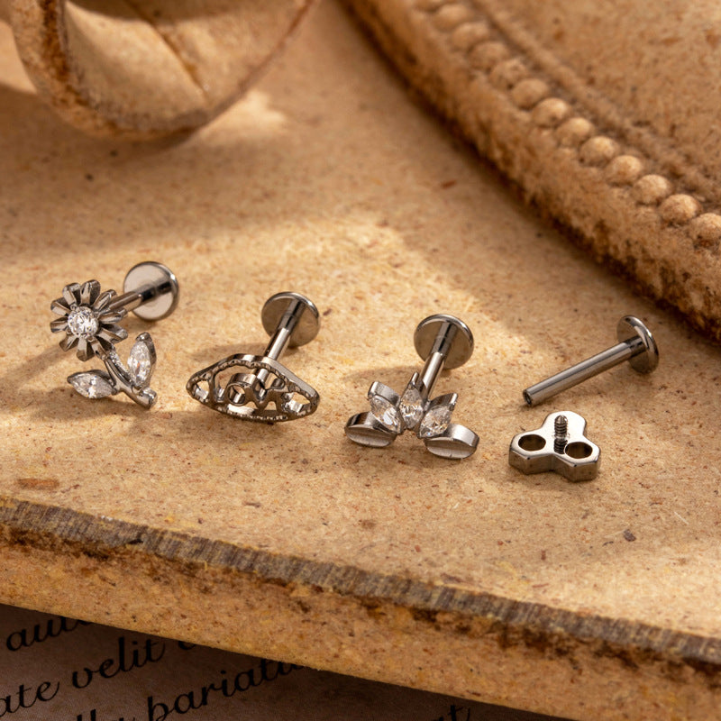 G23 Titanium Internally Threaded CZ Cartilage Stud – Minimalist Flower, Star or Heart Piercing Jewelry