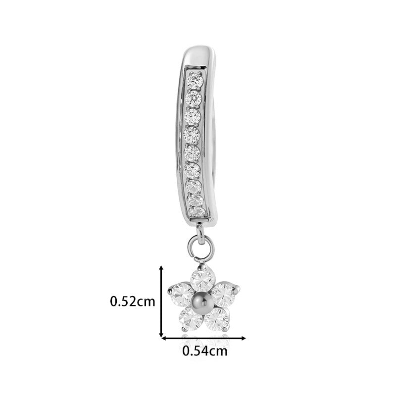 G23/F136 Titanium Belly Button Ring with Cubic Zirconia Flower Dangle | Stylish Navel Piercing Jewelry