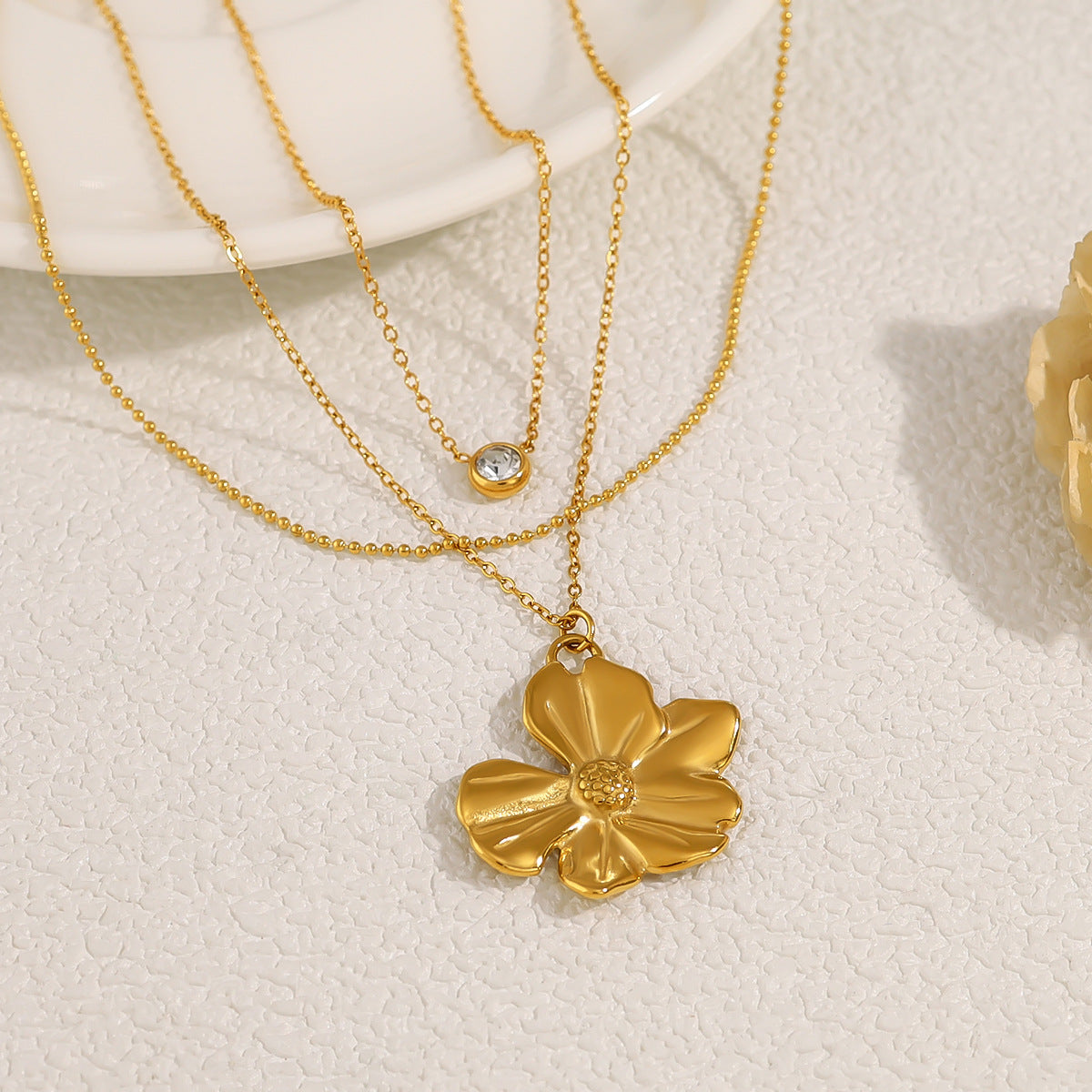 18K Gold Plated Titanium Steel Crystal Pendant Necklace | Sunflower & Round Pendant, Trendy Fashion Jewelry