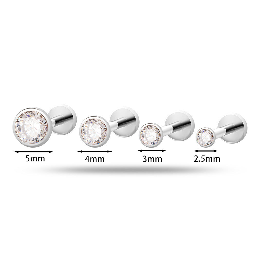 Titanium Flat Back Zircon Piercing Stud | Hypoallergenic Threaded Cartilage Earring