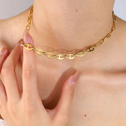 18K Gold Plated Titanium Steel Hip Hop Bold Design Pig Nose Spliced Fashion Necklace