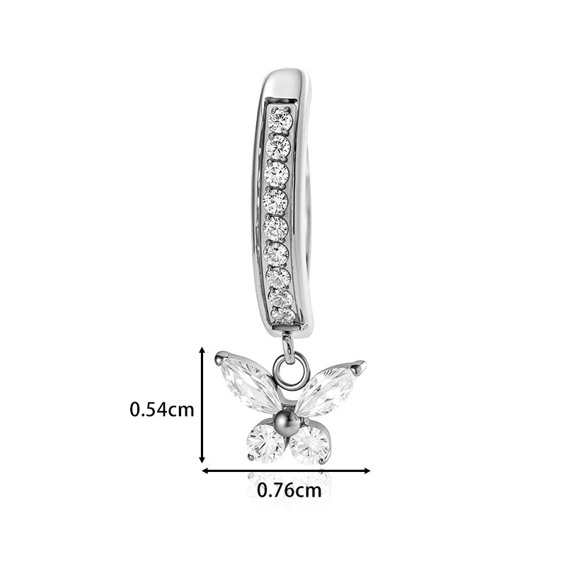 G23/F136 Titanium Butterfly Dangle Navel Ring with Zircon — Hypoallergenic Belly Button Piercing Jewelry in Gold & Silver