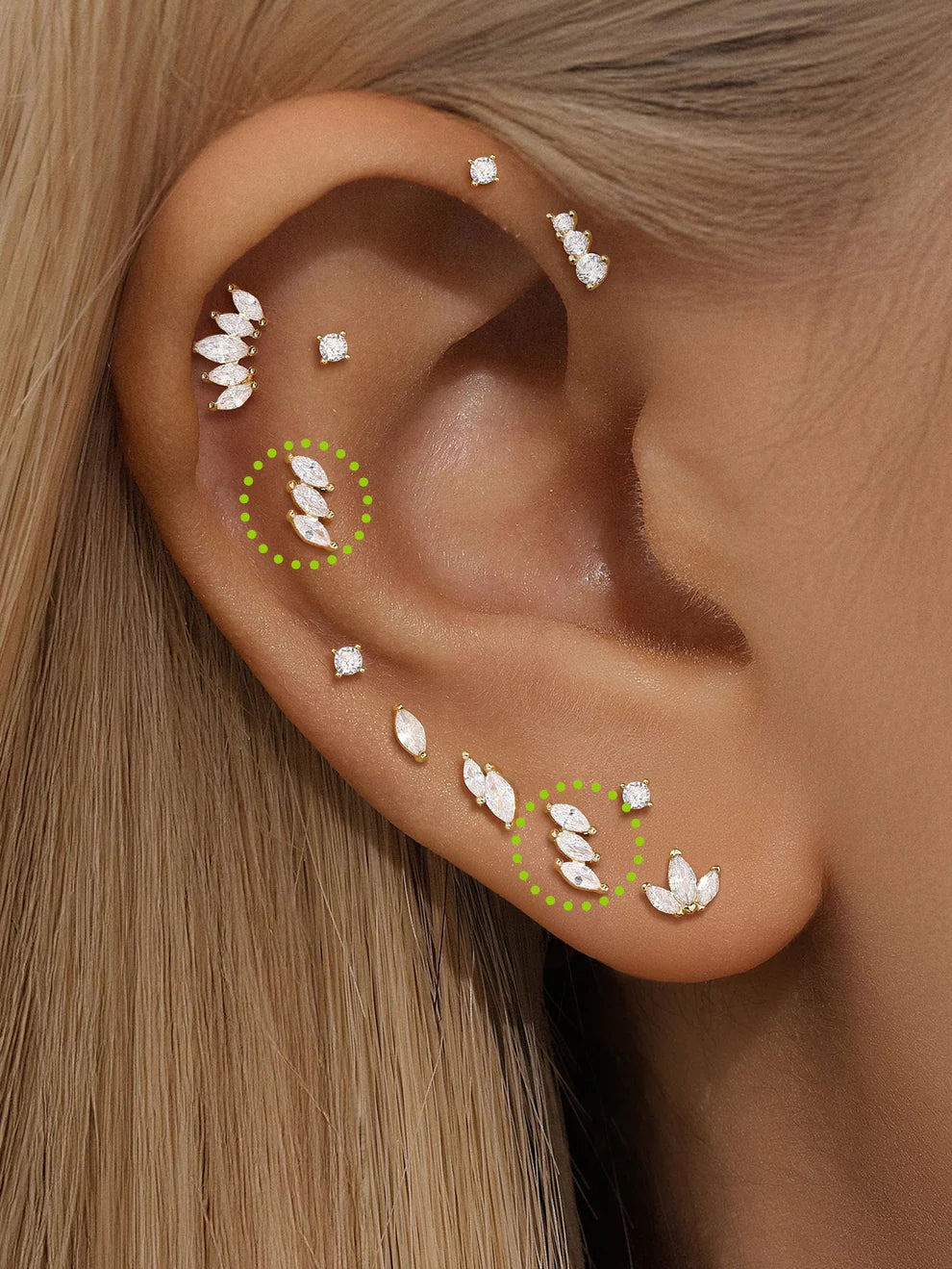 14K Solid Gold Zircon Leaf Stud Earring – Nature-Inspired Botanical Sparkle