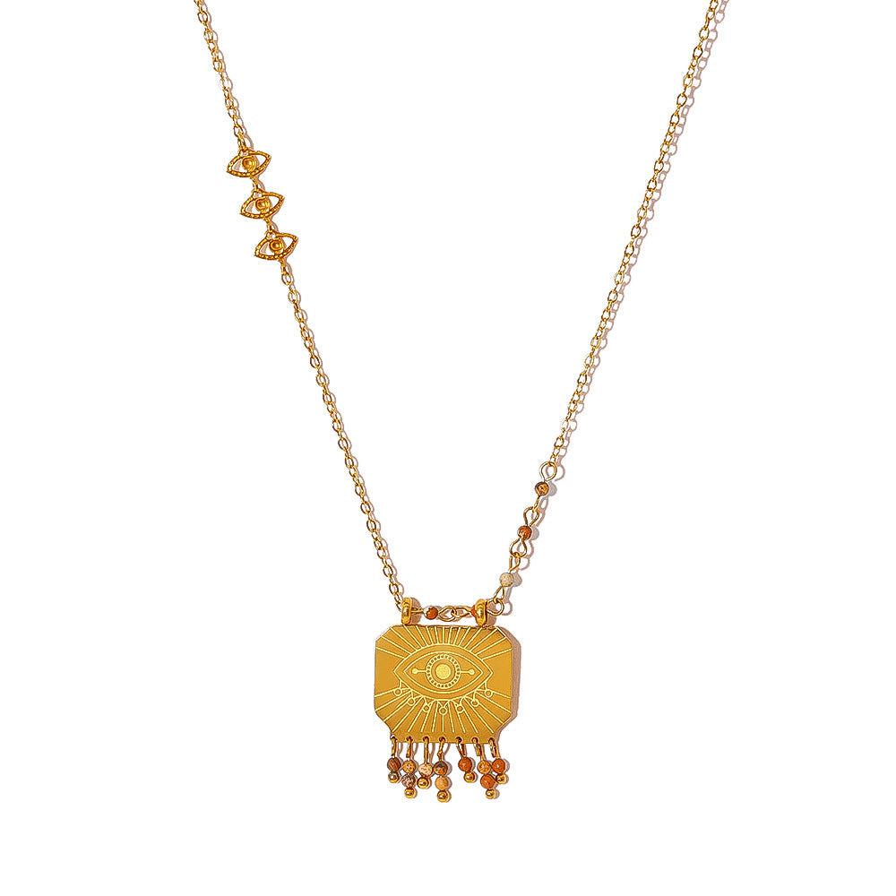 18K Gold Plated Titanium Steel Natural Stone Pendant Necklace (Vintage Style)