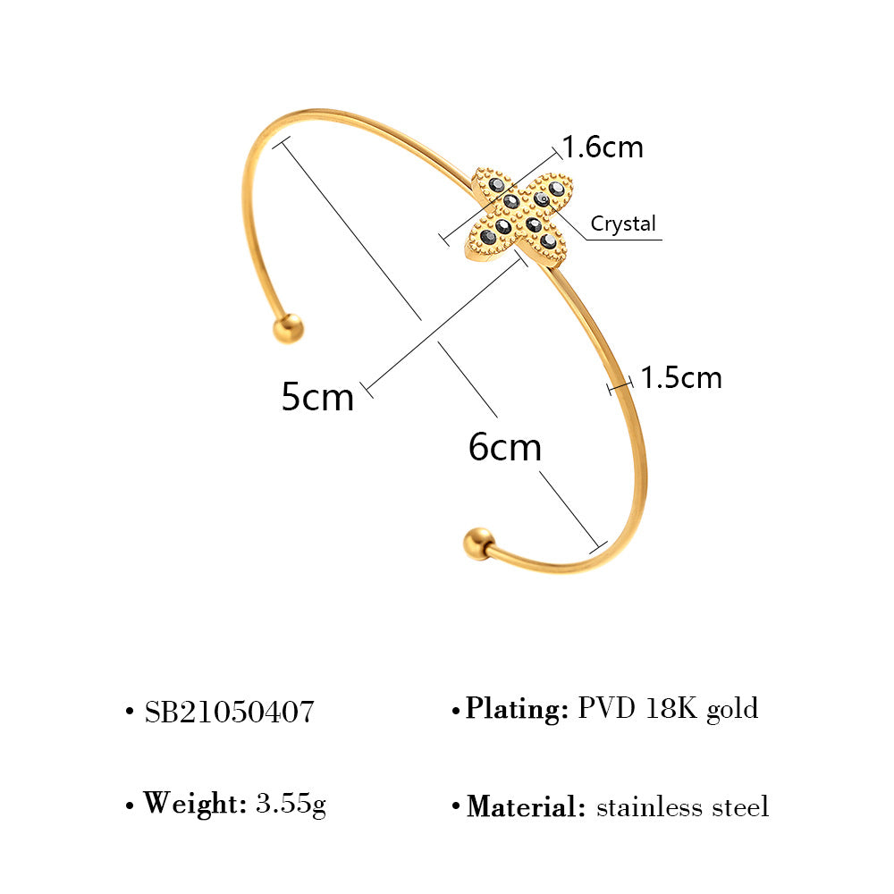 18K Gold Plated Titanium Steel Crystal Moon & Cross Pendant Bracelet | Elegant Fashion Jewelry