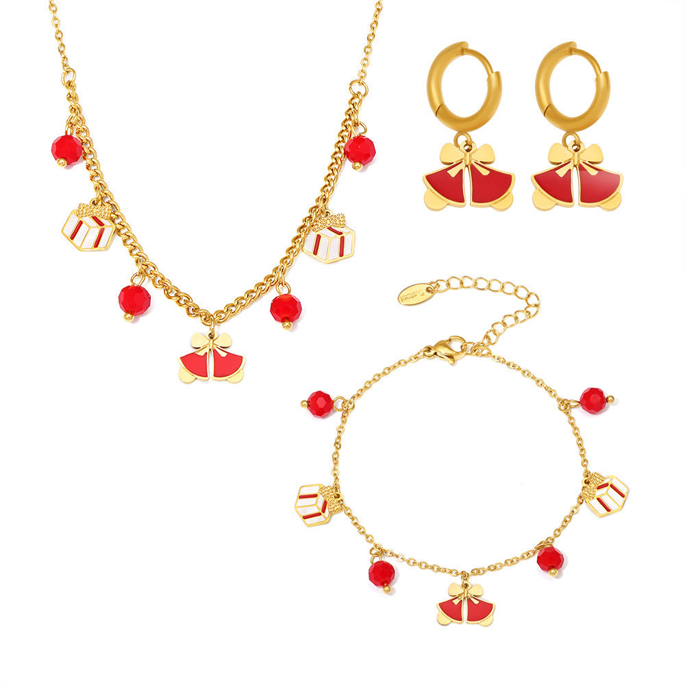 Gold Stainless Steel Bell Drop Hoop Earrings | Festive Christmas Jewelry – WANTI Jewelry