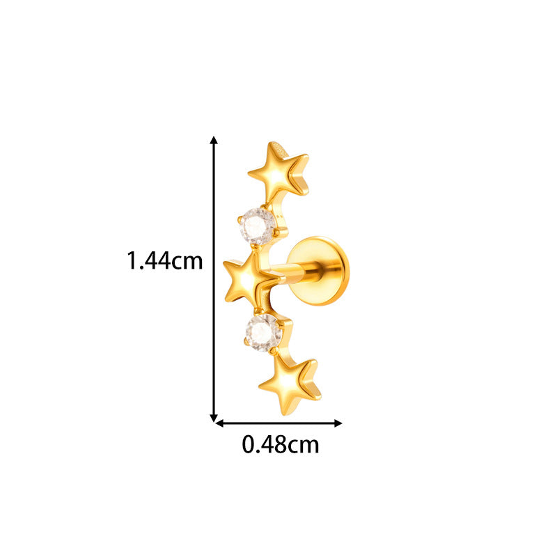 G23/F136 Titanium Internally Threaded Flat Back Lip Studs Cactus Star Flower Piercing Jewelry – Hypoallergenic Cartilage Earrings for Daily & Professional Use