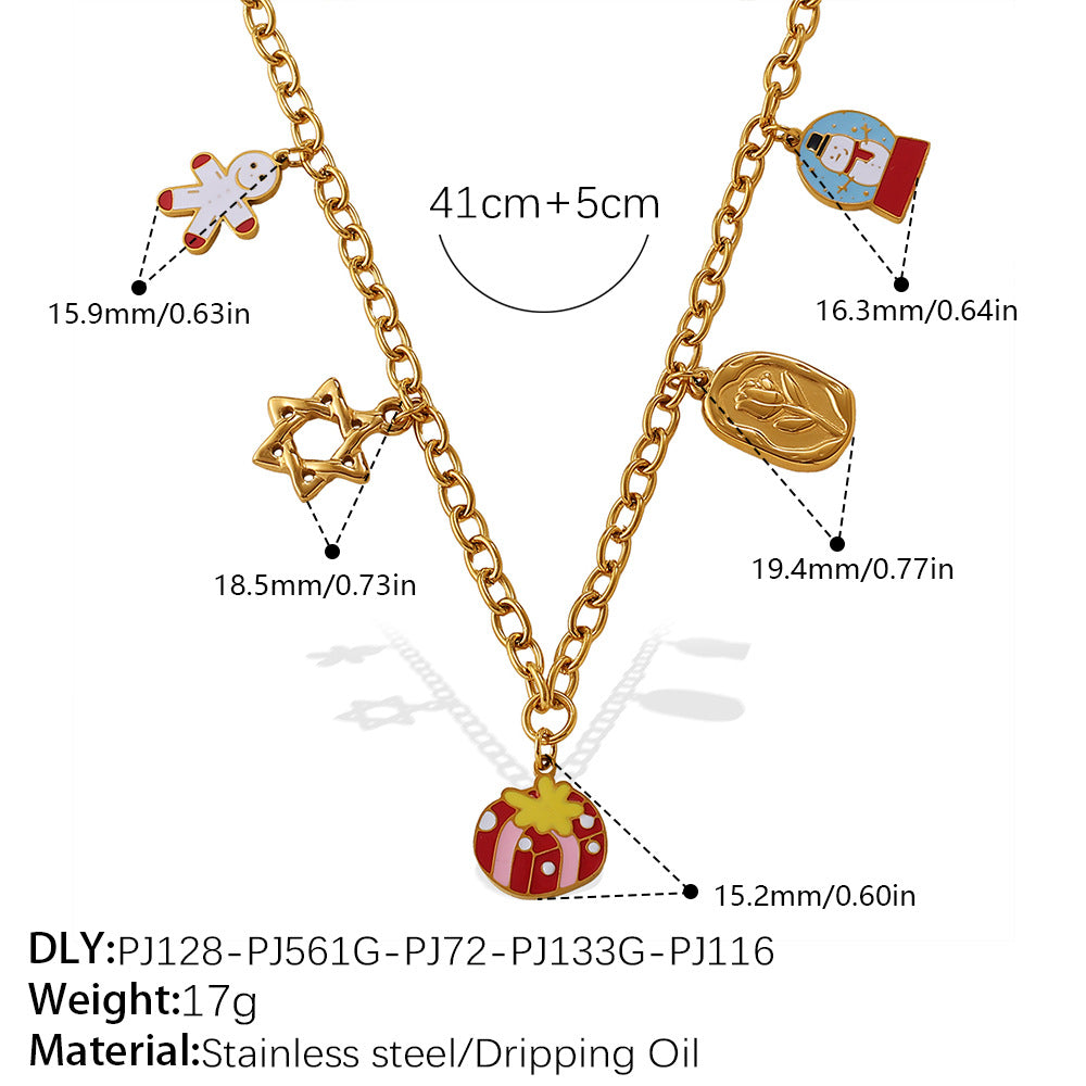 Gold Stainless Steel Christmas Holiday Pendant Tassel Necklace | Festive Fashion Jewelry