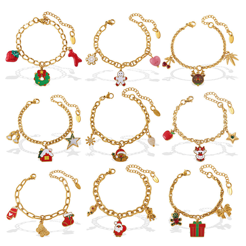 Christmas Collection – Gold Plated Stainless Steel Dripping Oil Pendant & Tassel Bracelet  Set