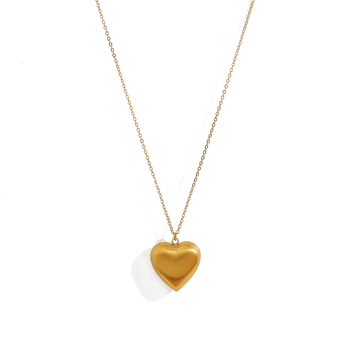 18K Gold-Plated Titanium Stainless Steel Brushed Texture Heart Pendant Necklace | Simple & Elegant Jewelry Collection