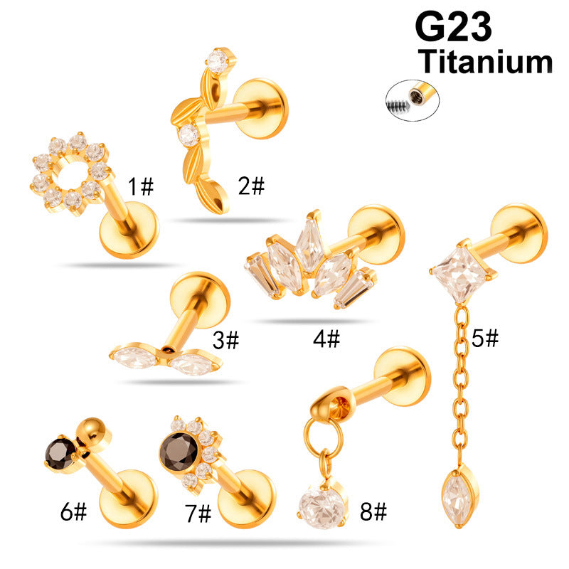 G23/F136 Titanium CZ Labret Studs | Internally Threaded Flat Back Lip & Cartilage Piercing Jewelry