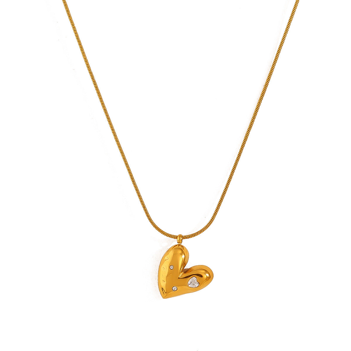 18K Gold Plated Titanium Steel Heart Crystal Pendant Necklace - Simple Fashion Jewelry