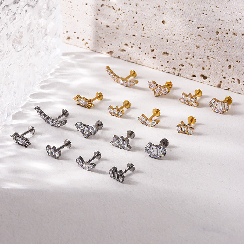 F136 Titanium Crown Marquise Zircon Internally Threaded Flat Back Cartilage Piercing | G23 Titanium Body Jewelry