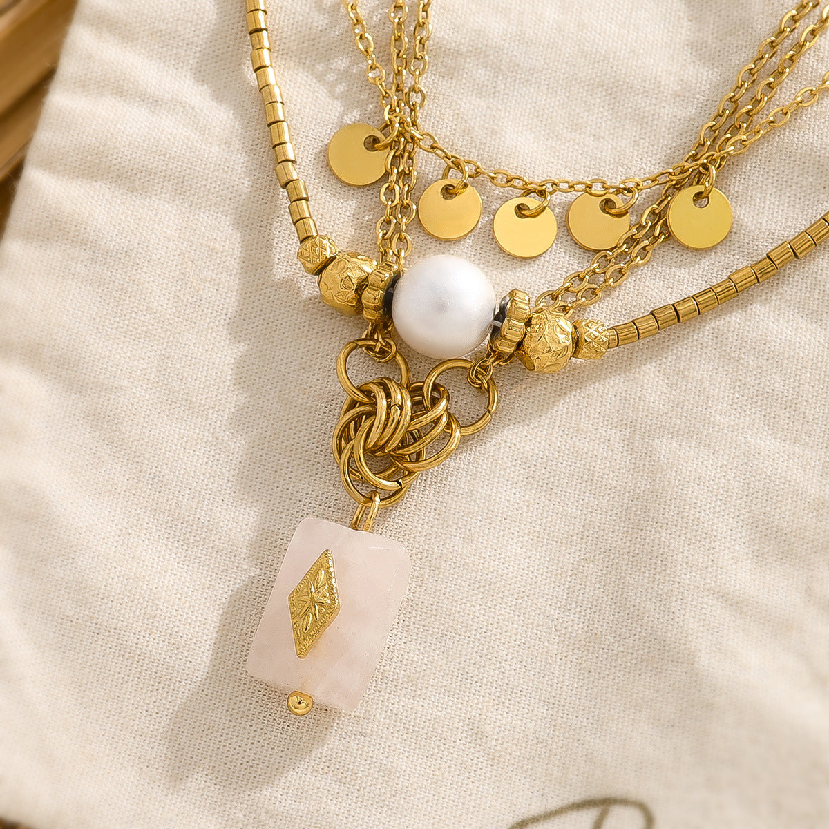 18K Gold Plated Stainless Steel Necklace Collection – Pearl, Tassel & Crystal Pendant Fashion Jewelry