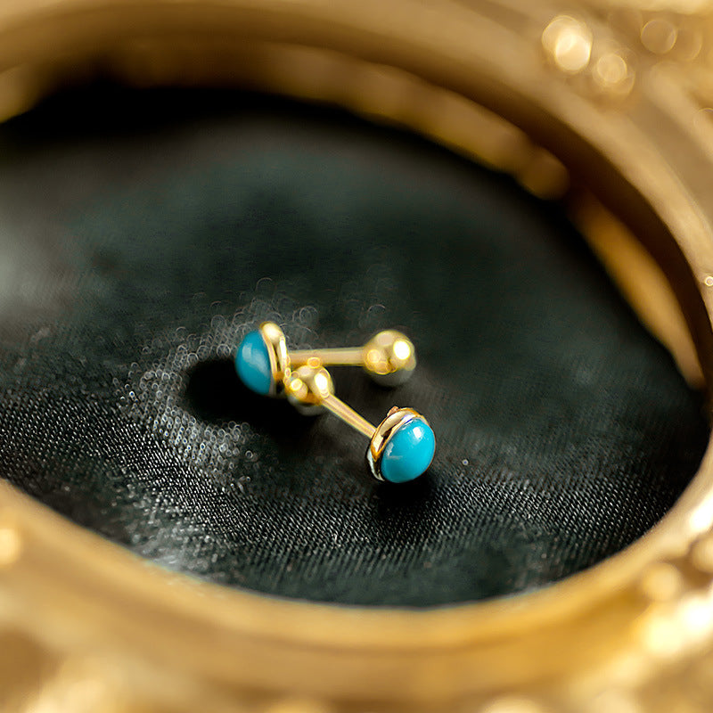 14K Solid Gold Turquoise Screw-Back Stud Earring – Hypoallergenic Daily Wear (Single)