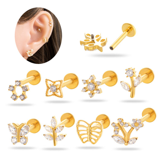 G23/F136 Titanium Zircon Lip & Cartilage Piercing Jewelry | Internally Threaded Studs | Fashionable & Hypoallergenic