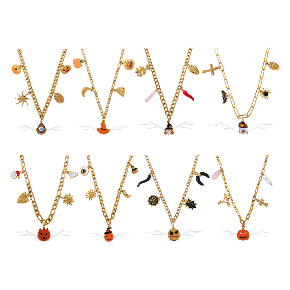 Holiday Collection – Gold Plated Stainless Steel Multishape Pendant Tassel Necklace | Halloween & Christmas Jewelry