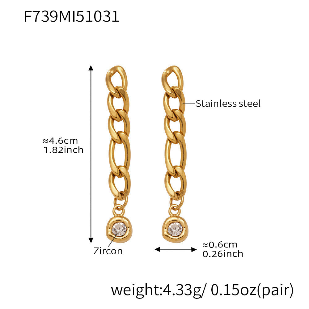 Luxury Minimalist Round Pendant Earrings with Micro Inlaid Cubic Zirconia | Fashion Dangle Chain Set