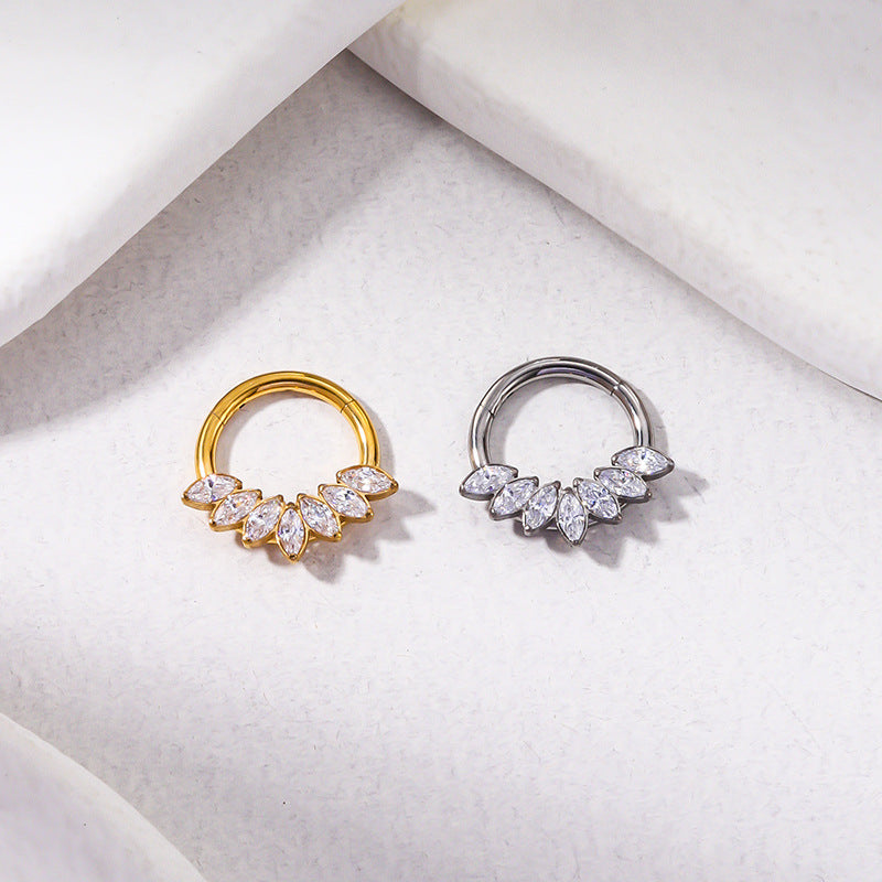 G23/F136 Titanium Zircon Piercing Hoop | 16G x 8mm, Hypoallergenic Closed Hoop for Nose & Ear Cartilage