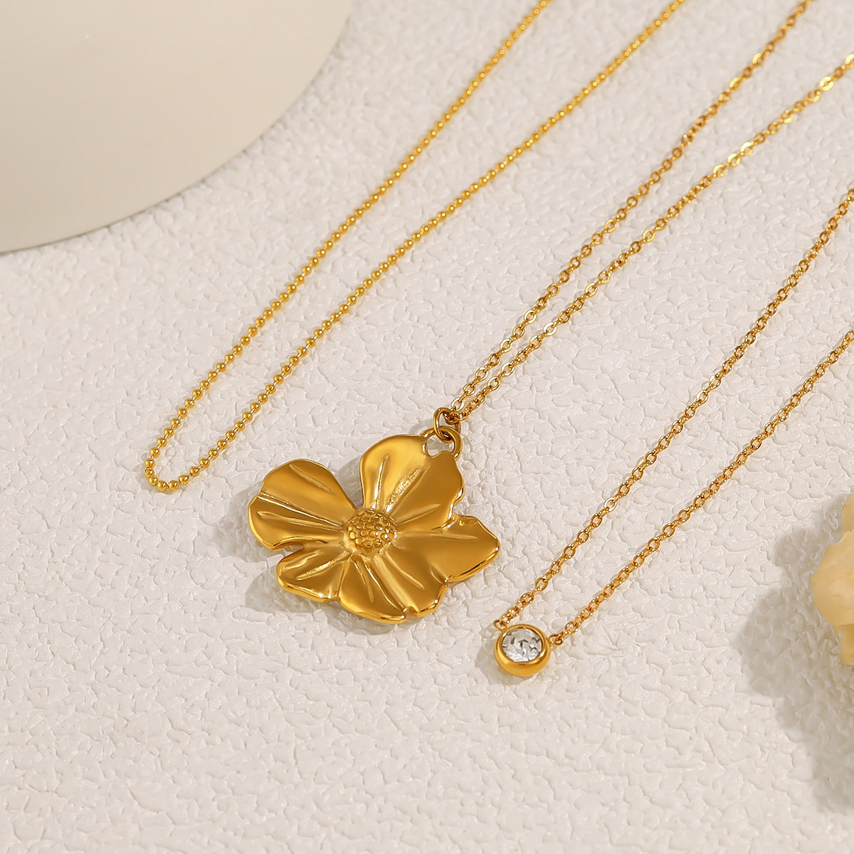 18K Gold Plated Titanium Steel Crystal Pendant Necklace | Sunflower & Round Pendant, Trendy Fashion Jewelry