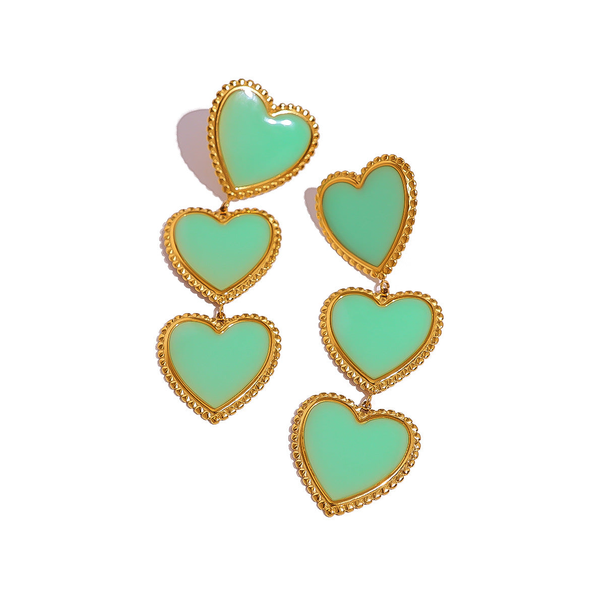 Retro Green Enamel Heart Tassel Drop Earrings – Long Stainless Steel Statement Earrings | WANTI Jewelry