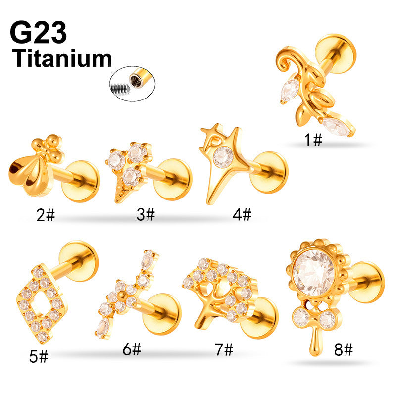 G23/F136 Titanium Internally Threaded Zircon Piercing Jewelry Lip Stud & Cartilage Earring – Elegant Sparkle Design, 1.2×8mm Rod, Gold & Silver