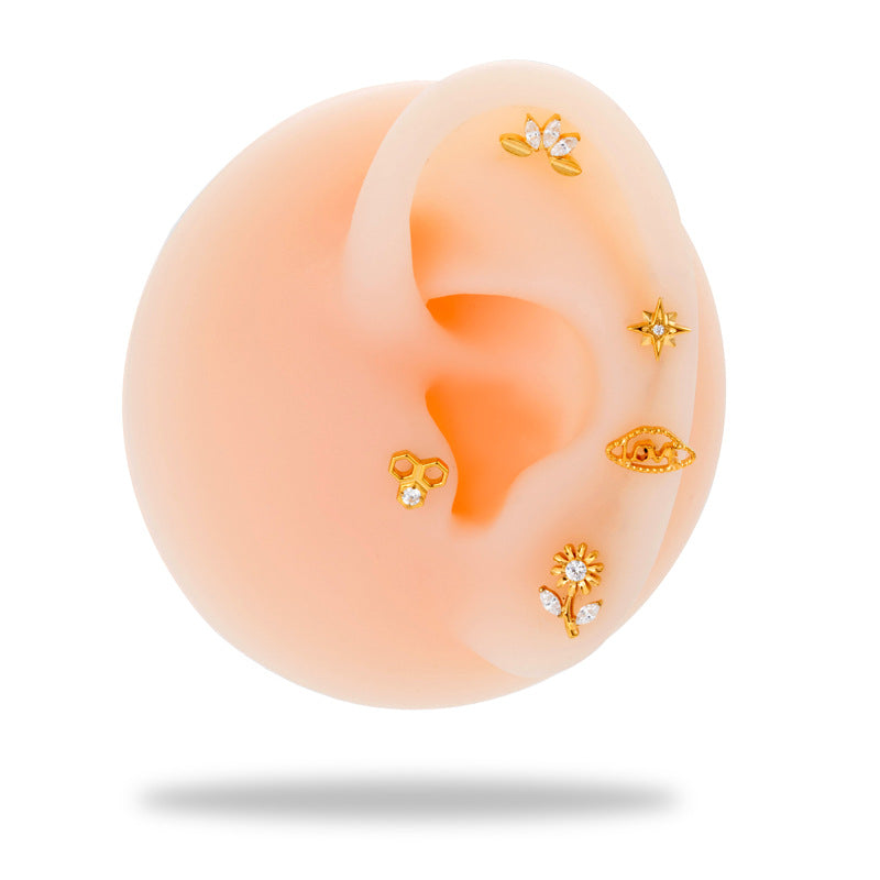 G23 Titanium Internally Threaded CZ Cartilage Stud – Minimalist Flower, Star or Heart Piercing Jewelry