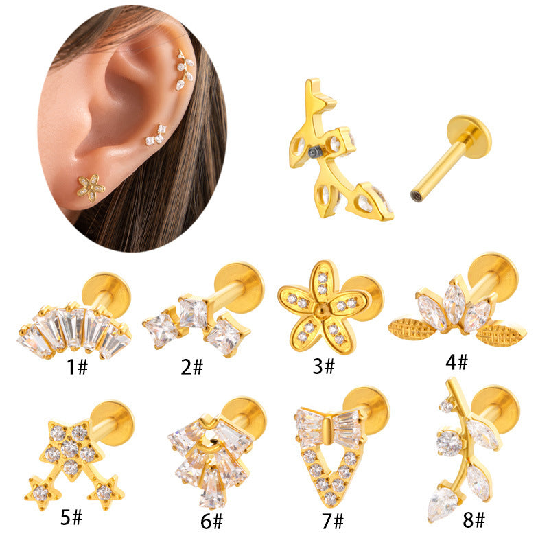 F136 Titanium Internally Threaded Zircon Labret Stud | High-End Flat Back Cartilage Piercing Jewelry