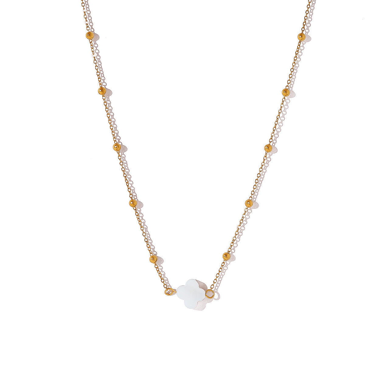 18K Gold Plated Titanium Steel Beaded Heart Pendant Necklace | Fashion Jewelry Set