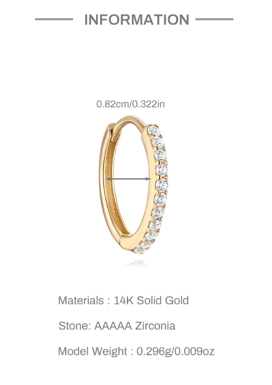 14K Gold Circle Zircon Stud Earring – Delicate Sparkle for Piercing Stacks