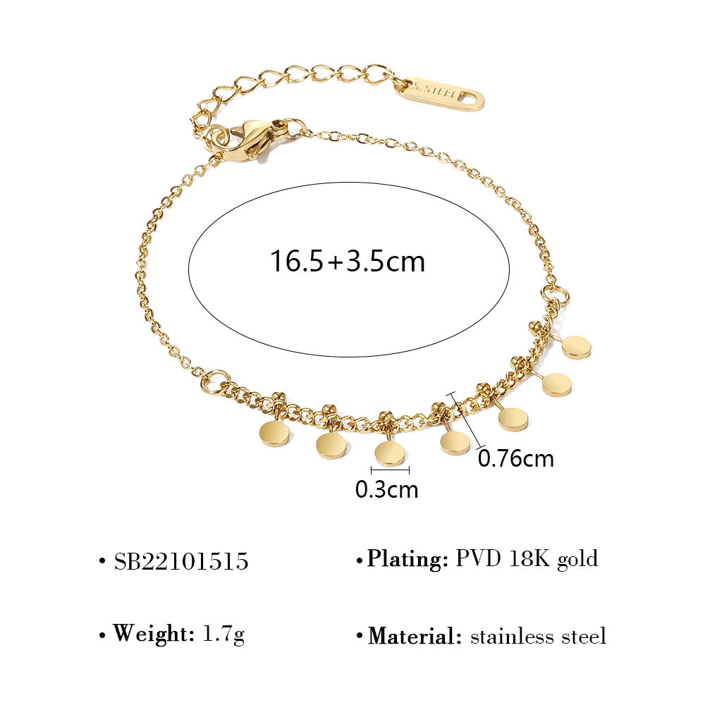 18K Gold Plated Titanium Steel Crystal Moon & Cross Pendant Bracelet | Elegant Fashion Jewelry