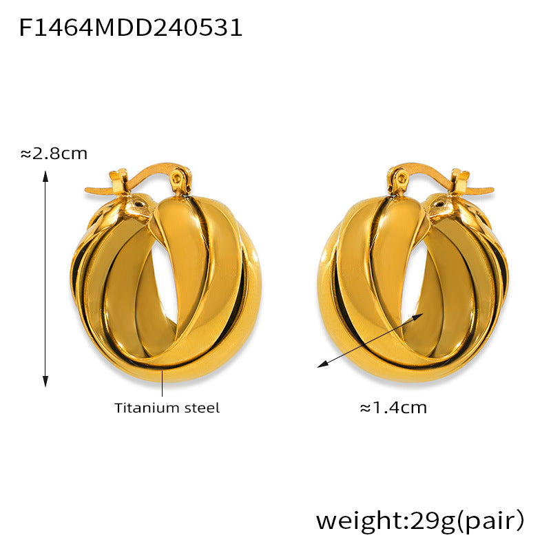 Twisted Rope Hoop Earrings – Vintage Gold Stainless Steel Chunky Ear for Women