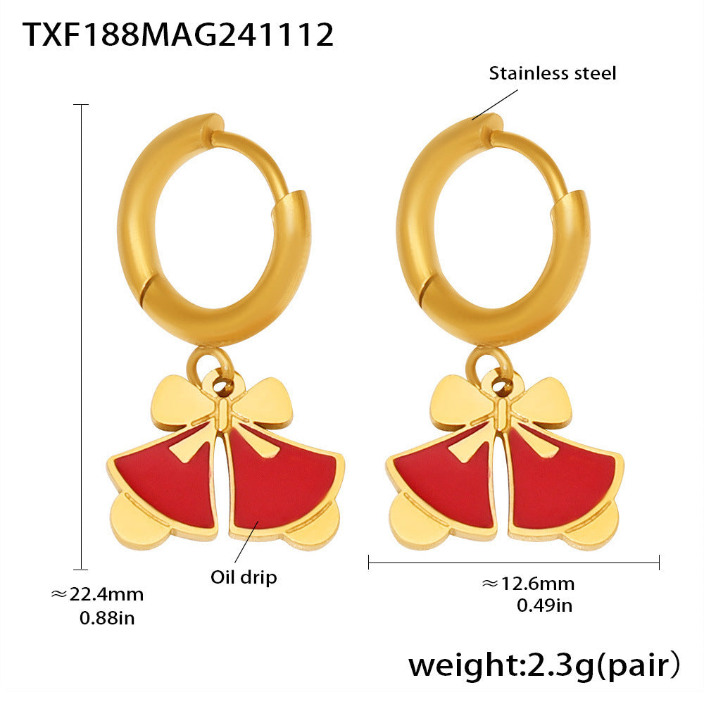 Gold Stainless Steel Bell Drop Hoop Earrings | Festive Christmas Jewelry – WANTI Jewelry