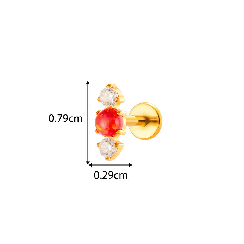 G23/F136 Titanium Opal Flat Back Labret Stud | Colorful Opal Piercing Jewelry for Lip & Ear
