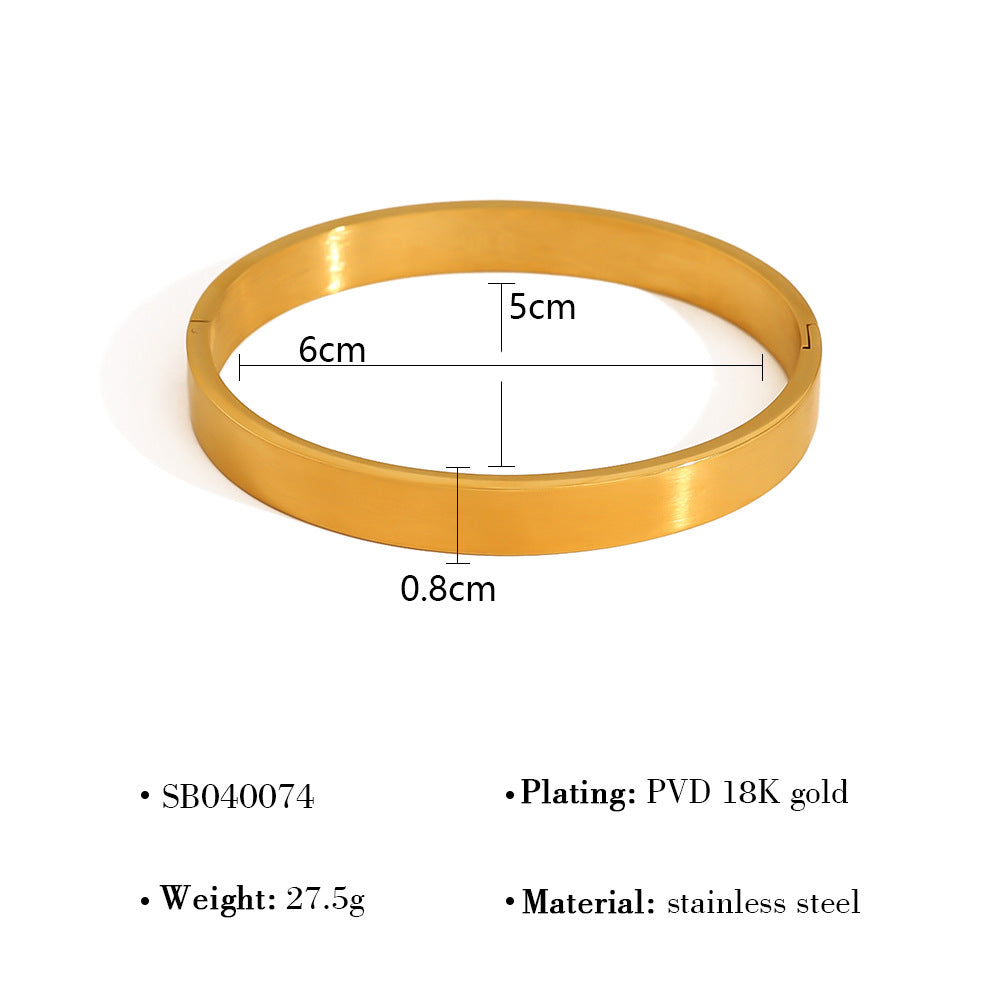 Geometric Polished Surface Couple Open Clasp Bangle – 18K Gold-Plated Titanium Steel Jewelry