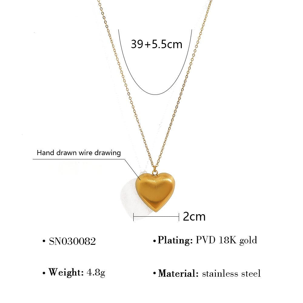 18K Gold-Plated Titanium Stainless Steel Brushed Texture Heart Pendant Necklace | Simple & Elegant Jewelry Collection