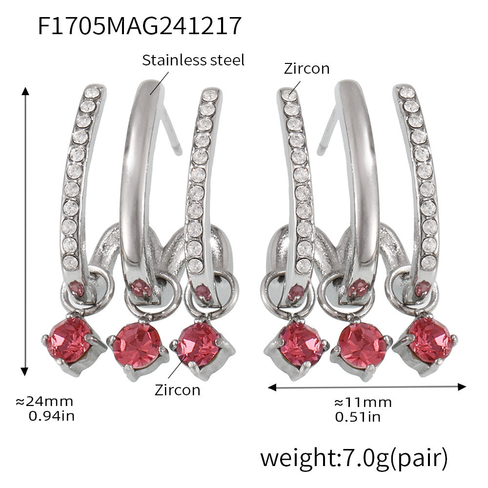 Tassel Zircon Earrings – Elegant Stainless Steel Dangle Earrings for Women