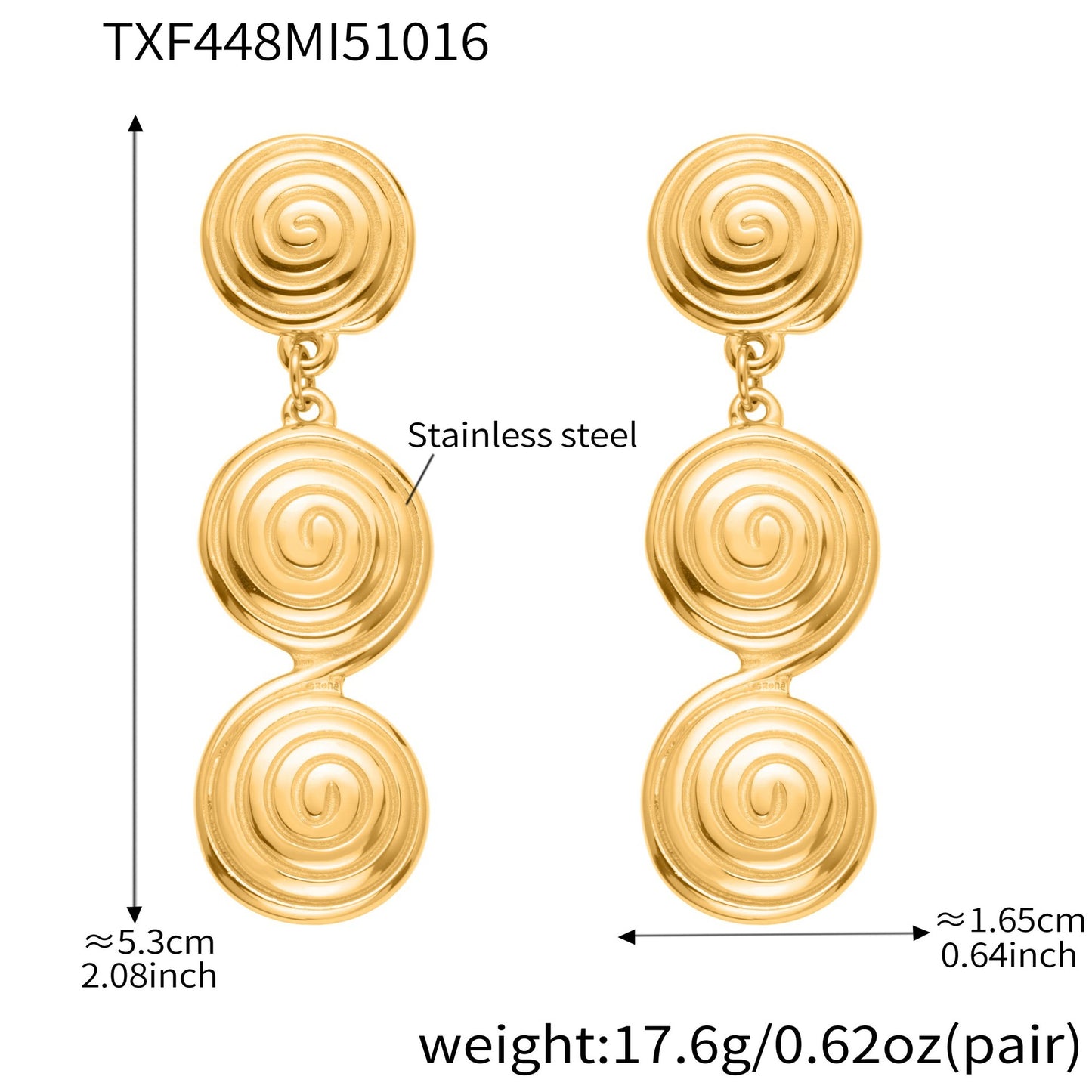 8-Shaped Twist Pendant Necklace & Stud Earrings Set - Gold Stainless Steel Jewelry