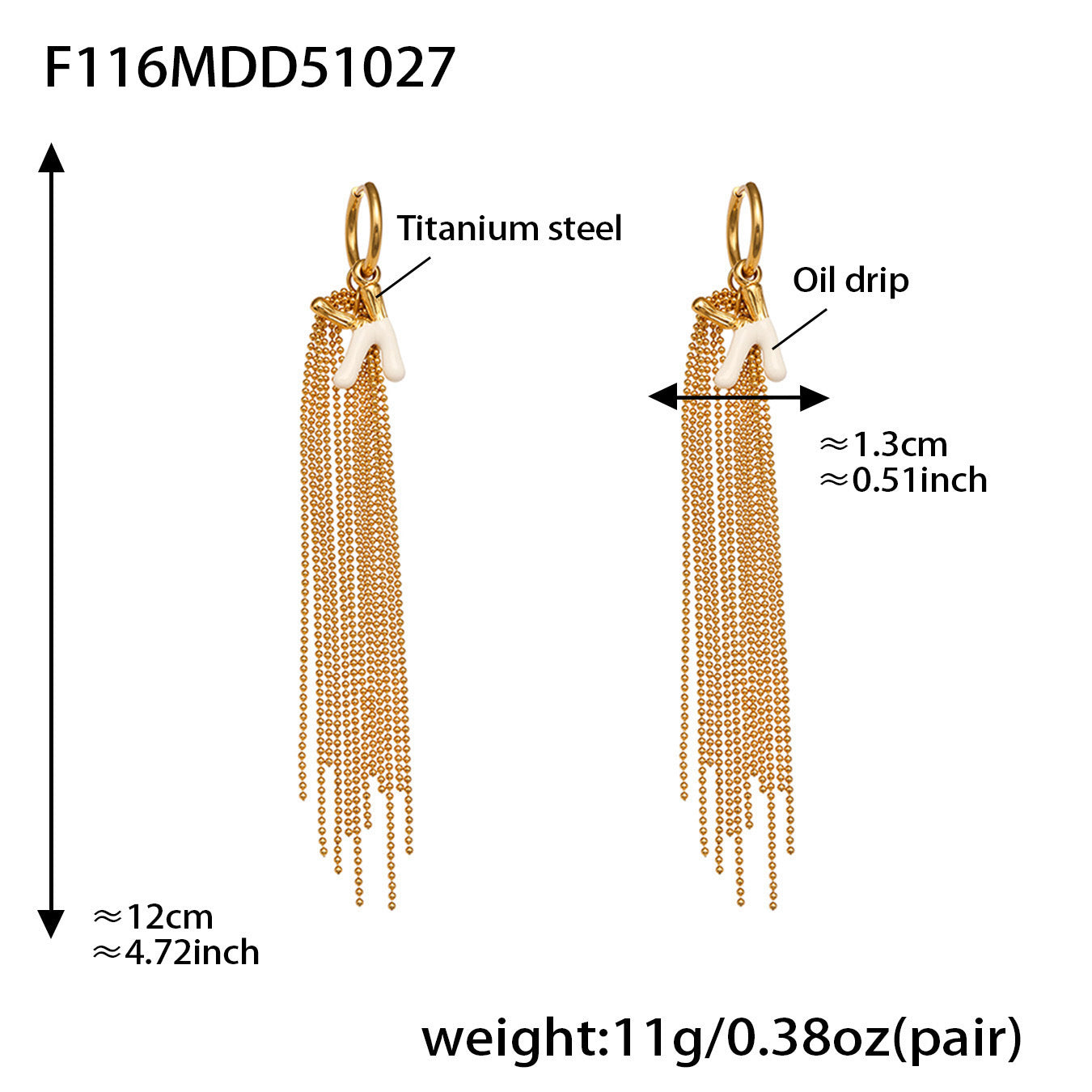 Stainless Steel Letter K Tassel Earrings – Vintage Enamel Drip Long Chain Earrings, High-End Fashion Jewelry for Women