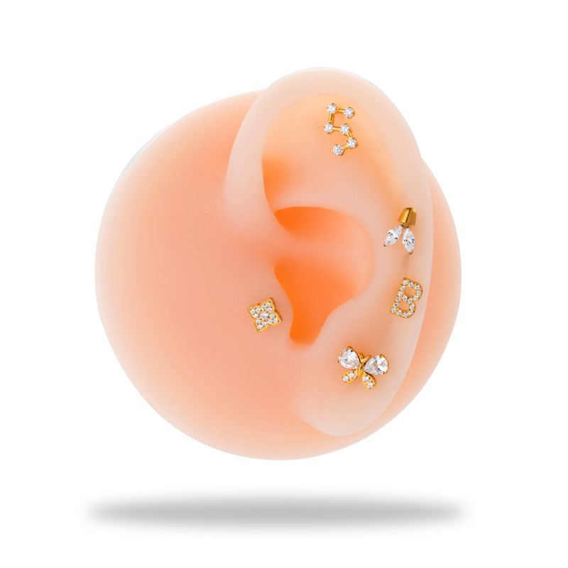 G23 Titanium Internally Threaded CZ Cartilage Stud Earrings – Butterfly, Letter, Sun & Other Shapes – Hypoallergenic Body Piercing Jewelry for Helix, Tragus, Conch