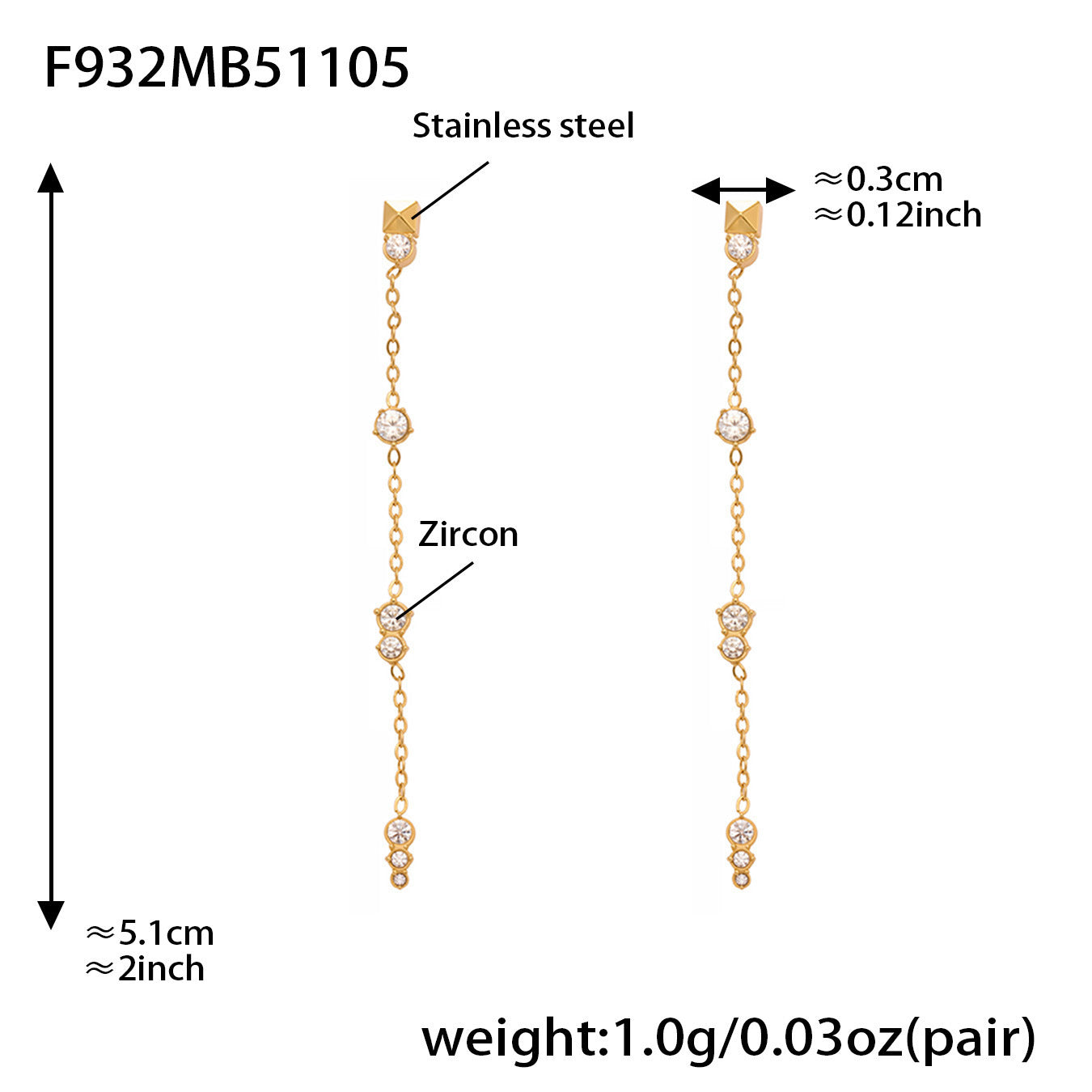Stainless Steel Tassel Zircon Earrings – Elegant Geometric Dangle Chain Earrings | WANTI Jewelry