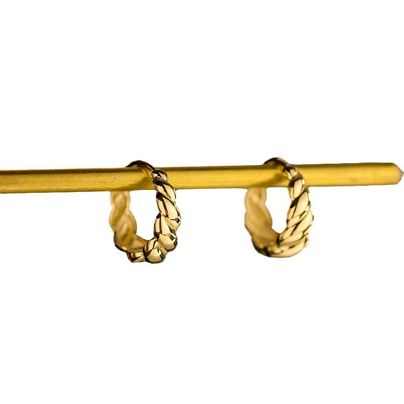 14K Solid Gold Twisted Hoop Earrings – Minimalist Shiny Spiral Design for Everyday Glam